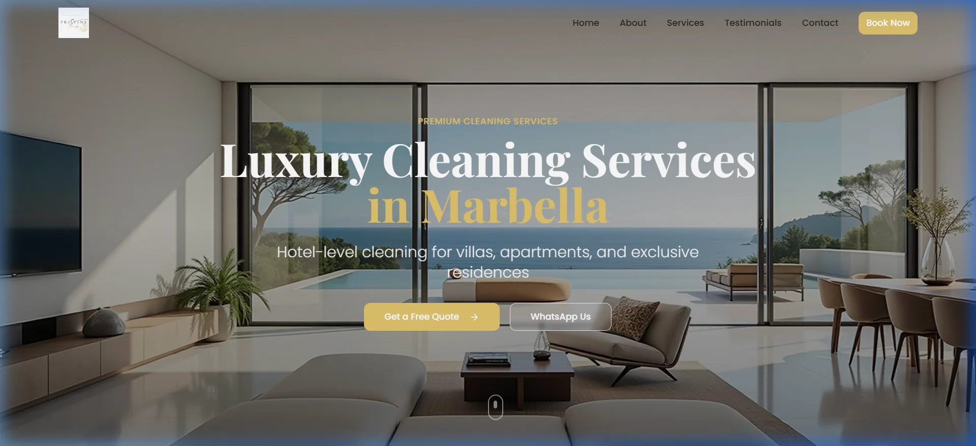 Démo interactive Pristine Luxury Cleaning - Nettoyage de Luxe & Conciergerie développée par TY Dev