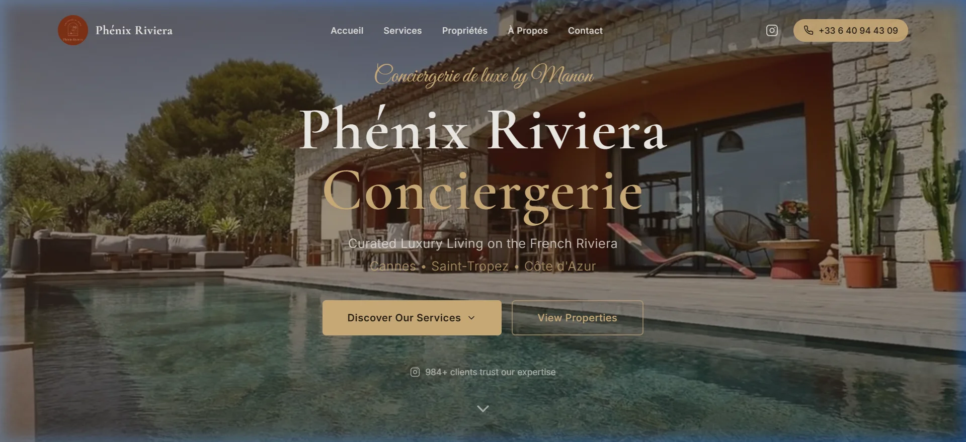 Démo interactive Phénix Riviera Conciergerie - Conciergerie de Luxe & Services VIP développée par TY Dev
